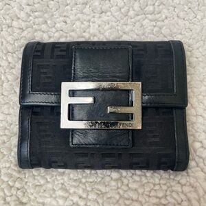 FENDI Black Zucchino Forever Continental FF Zucca Compact Wallet